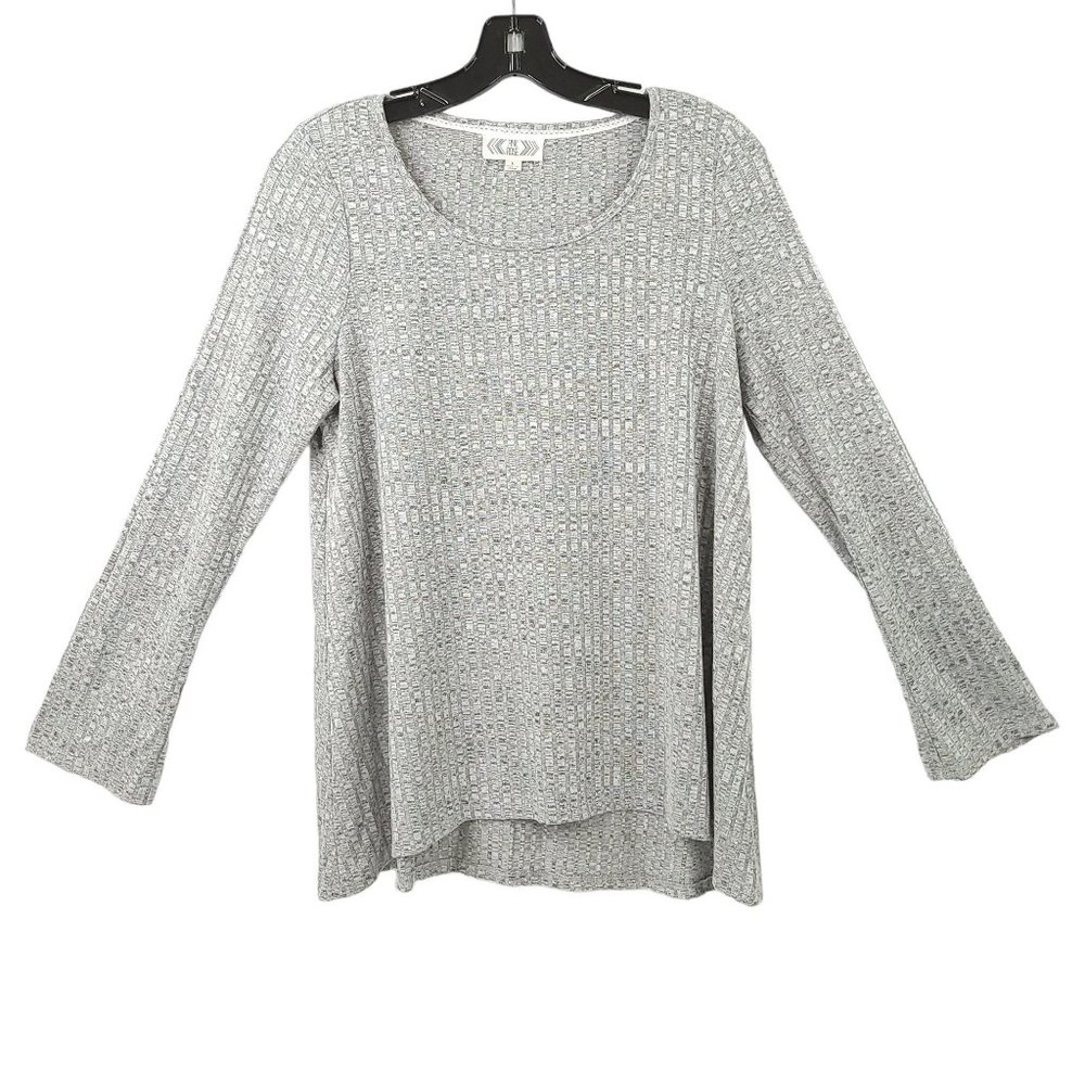 Pink Rose Pullover Knit Top Sweater Womens Size L Gray Long Sleeve Round Neck
